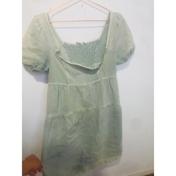 LOUNA Women's Green Denim Cotton Blend Empire Square Neck Mini Dress Size Small - Picture 7 of 11